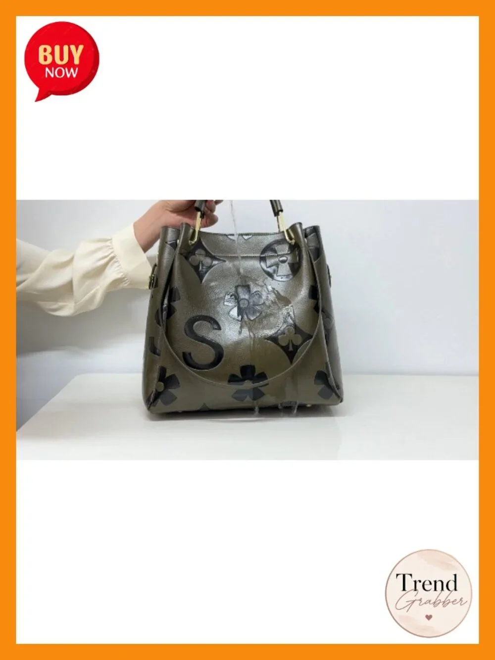 Floral Embossed Vegan Leather Top Handle Handbag Set Large Shoulder Bucket Tote